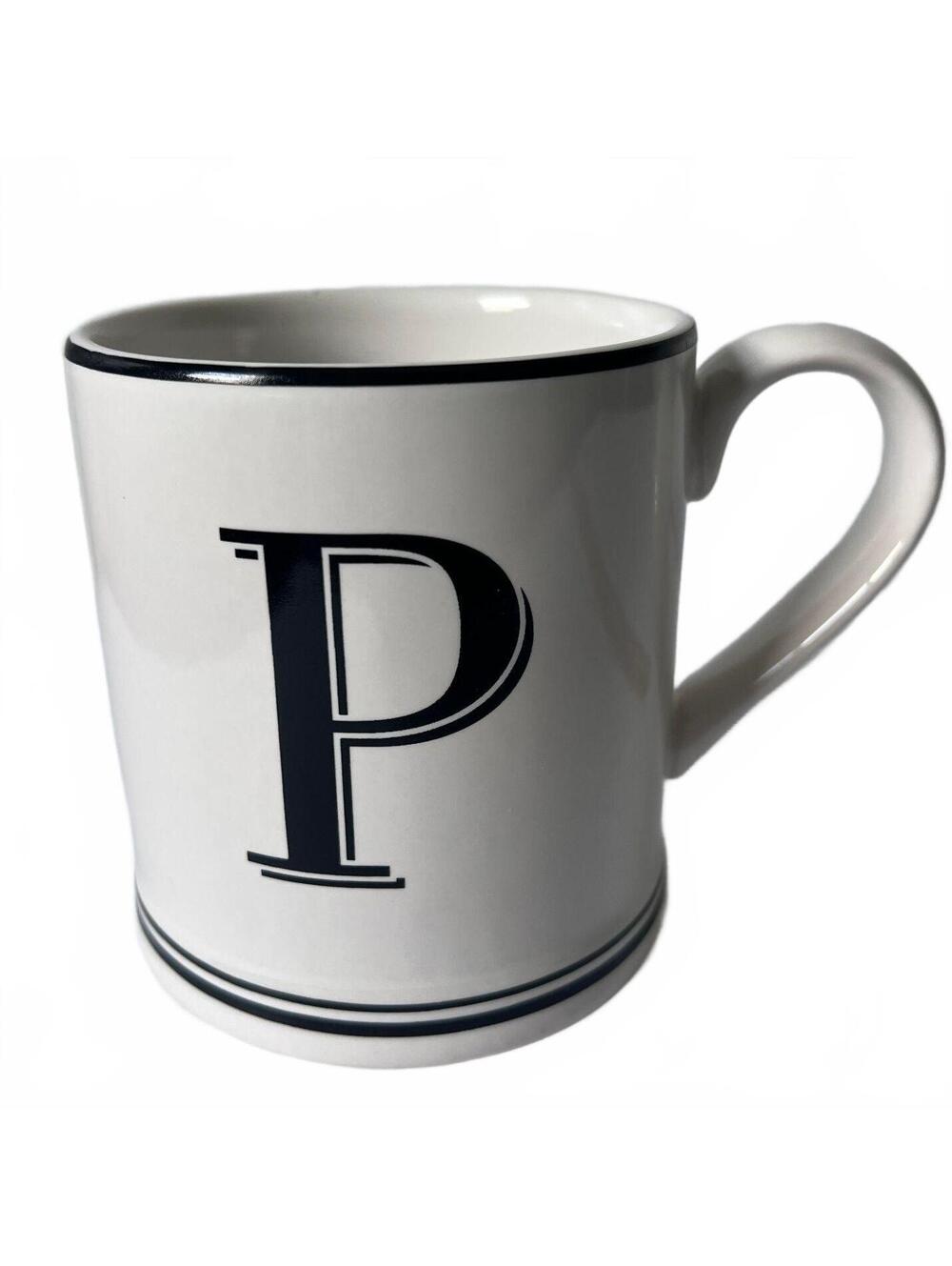 Sur La Table Monogram Mug French Bistro Stoneware Letter "P" Black White